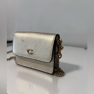 Coach Metallic Leather Logo Half Flap Card Case